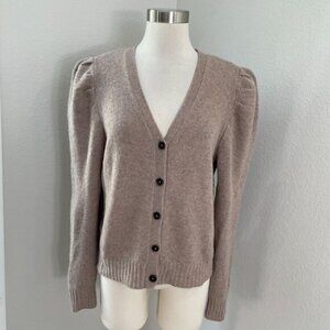 Saks Fifth Avenue Womens Large Puff Sleeve Cashmere Cardigan Light Brown Knit
